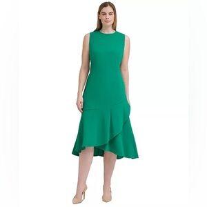 Calvin Klein Flounce Hem Midi Sheath Dress Green Size 10